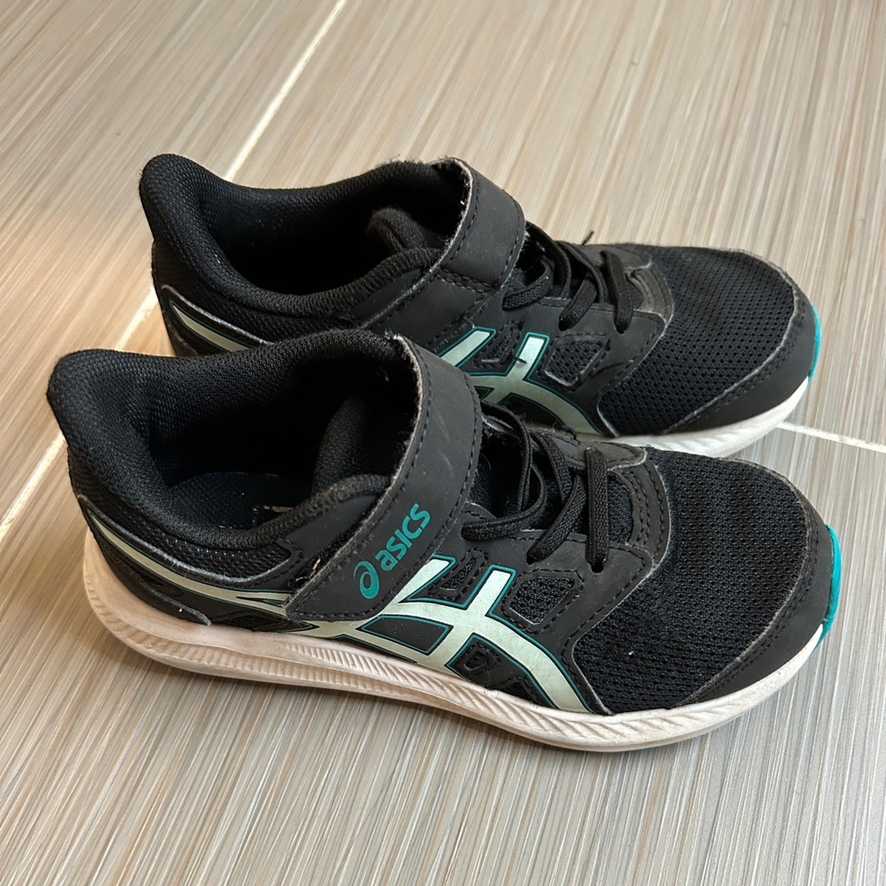 “Asics” Kids Black and Teal Sneakers